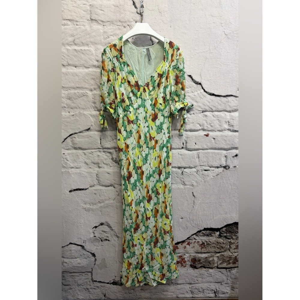 Anthropologie Short-Sleeve Floral V-Neck Slip Midi Dress Size 1X Colorful Sexy - Picture 5 of 10